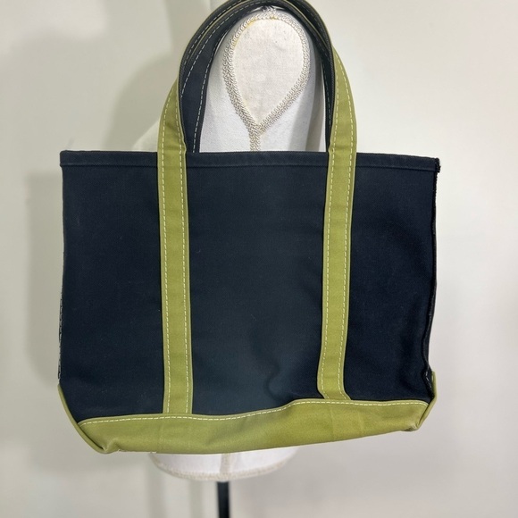 Vintage LL Bean Medium Tote Black with Olive Green Trim Handles  ‘MEH’ Monogram - Picture 5 of 12
